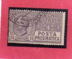 ITALIA REGNO ITALY KINGDOM 1913 1923 POSTA PNEUMATICA EFFIGIE RE VITTORIO EMANUELE EFFIGY KING CENT. 15 USED USATO - Pneumatic Mail