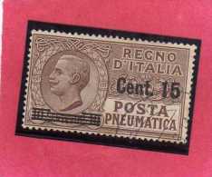 ITALIA REGNO ITALY KINGDOM 1924 1925 POSTA PNEUMATICA EFFIGIE RE VITTORIO EMANUELE EFFIGY KING CENT. 15 SU 10 USED USATO - Pneumatische Post