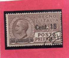 ITALIA REGNO ITALY KINGDOM 1924 1925 POSTA PNEUMATICA EFFIGIE RE VITTORIO EMANUELE EFFIGY KING CENT. 15 SU 10 USED USATO - Correo Neumático