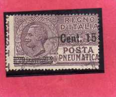 ITALIA REGNO ITALY KINGDOM 1924 1925 POSTA PNEUMATICA EFFIGIE RE VITTORIO EMANUELE EFFIGY KING CENT. 20 SU 15 USED USATO - Rohrpost