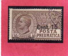 ITALIA REGNO ITALY KINGDOM 1924 1925 POSTA PNEUMATICA EFFIGIE RE VITTORIO EMANUELE EFFIGY KING CENT. 15 SU 10 USED USATO - Pneumatische Post