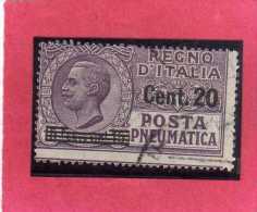 ITALIA REGNO ITALY KINGDOM 1924 1925 POSTA PNEUMATICA EFFIGIE RE VITTORIO EMANUELE EFFIGY KING CENT. 20 SU 15 USED USATO - Posta Pneumatica