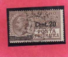 ITALIA REGNO ITALY KINGDOM 1924 1925 POSTA PNEUMATICA EFFIGIE RE VITTORIO EMANUELE EFFIGY KING CENT. 20 SU 10 USED USATO - Correo Neumático