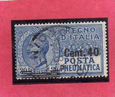 ITALIA REGNO ITALY KINGDOM 1924 1925 POSTA PNEUMATICA EFFIGIE RE VITTORIO EMANUELE EFFIGY KING CENT. 40 SU 20 USED USATO - Pneumatische Post