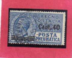 ITALIA REGNO ITALY KINGDOM 1924 1925 POSTA PNEUMATICA EFFIGIE RE VITTORIO EMANUELE EFFIGY KING CENT. 40 SU 20 USED USATO - Posta Pneumatica