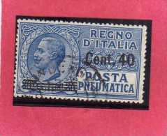 ITALIA REGNO ITALY KINGDOM 1924 1925 POSTA PNEUMATICA EFFIGIE RE VITTORIO EMANUELE EFFIGY KING CENT. 40 SU 20 USED USATO - Pneumatische Post