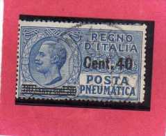 ITALIA REGNO ITALY KINGDOM 1924 1925 POSTA PNEUMATICA EFFIGIE RE VITTORIO EMANUELE EFFIGY KING CENT. 40 SU 20 USED USATO - Correo Neumático