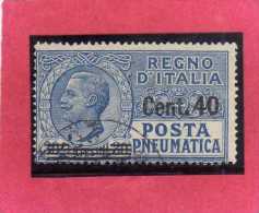 ITALIA REGNO ITALY KINGDOM 1924 1925 POSTA PNEUMATICA EFFIGIE RE VITTORIO EMANUELE EFFIGY KING CENT. 40 SU 20 USED USATO - Poste Pneumatique