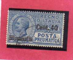 ITALIA REGNO ITALY KINGDOM 1924 1925 POSTA PNEUMATICA EFFIGIE RE VITTORIO EMANUELE EFFIGY KING CENT. 40 SU 20 USED USATO - Pneumatische Post