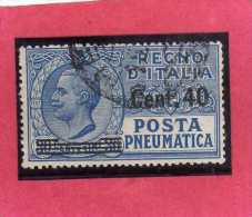 ITALIA REGNO ITALY KINGDOM 1924 1925 POSTA PNEUMATICA EFFIGIE RE VITTORIO EMANUELE EFFIGY KING CENT. 40 SU 20 USED USATO - Pneumatische Post