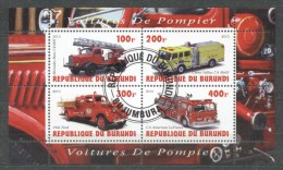 Burundi 2010 Fire Engine, Perf.sheetlet, Used T.037 - Gebraucht