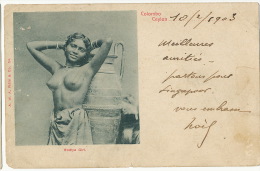 Colombo Ceylon Rodiya Girl Nude Topless Edit Platé 54 1903 Stamp Removed - Sri Lanka (Ceylon)