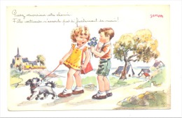 FANTAISIE - Illustrateur JANSER - Fille Vertueuse Promenant Son Chien Abordée Par Un Garçon (Y248)b147 - Janser