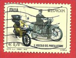 ITALIA REPUBBLICA USATO - 2013 - Europa - Motocicli Usati Per Servizio Postale - Veicolo Portalettere - € 0,70 - S. 3390 - 2011-20: Afgestempeld