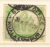 W1134 - MALESIA 1921 , 1 Dollaro Verde Fil CA Corsivo Usato - Federated Malay States