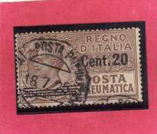 ITALIA REGNO ITALY KINGDOM 1924 1925 POSTA PNEUMATICA EFFIGIE RE VITTORIO EMANUELE EFFIGY KING CENT. 20 SU 10 USED USATO - Posta Pneumatica