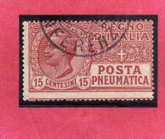 ITALIA REGNO ITALY KINGDOM 1927 1928 POSTA PNEUMATICA EFFIGIE RE VITTORIO EMANUELE EFFIGY KING CENT. 15 ROSSO USED USATO - Correo Neumático