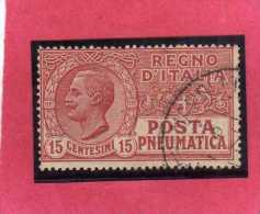 ITALIA REGNO ITALY KINGDOM 1927 1928 POSTA PNEUMATICA EFFIGIE RE VITTORIO EMANUELE EFFIGY KING CENT. 15 ROSSO USED USATO - Poste Pneumatique