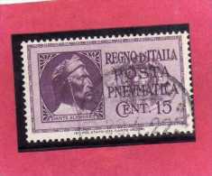 ITALIA REGNO ITALY KINGDOM 1933 POSTA PNEUMATICA EFFIGIE DANTE ALIGHIERI EFFIGY CENT. 15 USED USATO - Poste Pneumatique