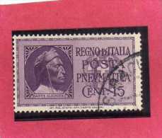 ITALIA REGNO ITALY KINGDOM 1933 POSTA PNEUMATICA EFFIGIE DANTE ALIGHIERI EFFIGY CENT. 15 USED USATO - Poste Pneumatique