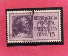 ITALIA REGNO ITALY KINGDOM 1933 POSTA PNEUMATICA EFFIGIE DANTE ALIGHIERI EFFIGY CENT. 15 USED USATO - Posta Pneumatica