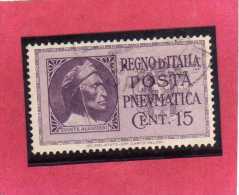 ITALIA REGNO ITALY KINGDOM 1933 POSTA PNEUMATICA EFFIGIE DANTE ALIGHIERI EFFIGY CENT. 15 USED USATO - Pneumatische Post