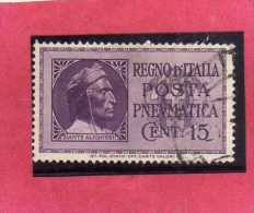 ITALIA REGNO ITALY KINGDOM 1933 POSTA PNEUMATICA EFFIGIE DANTE ALIGHIERI EFFIGY CENT. 15 USED USATO - Rohrpost