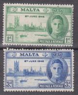 Malta, 1946, SG 232 - 233, Mint Hinged - Malta (...-1964)