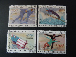 Série 4 Valeurs  \"RAS AL KHAIMA\" J.O. GRENOBLE 68 - Patinage Vitesse - Patinage Artistique - Saut à Ski - Bobsleigh - Hiver 1968: Grenoble