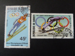2 Valeurs : " DJIBOUTI " J.O. CALGARY 1988 -2 X Saut à Ski - - Winter 1988: Calgary