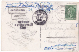 12073# CARTE POSTALE Obl LUXEMBOURG VILLE 1951 Pour ROUBAIX NORD INCONNU RETOUR ENVOYEUR 6701 NOMBREUSES RECHERCHES - Brieven En Documenten