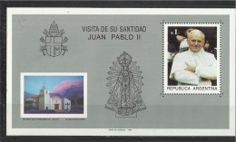ARGENTINA 1987 - SOUVENIR SHEET VISIT OF POPE JOHN PAUL II - W 1 ST OF A 1 - (PINT. IGLESIA DE PURMAMARCA -JUJUY MINT NH - Blokken & Velletjes
