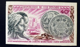 COTE D'IVOIRE Monnaie, Coins, Yvert N° 344 Non Dentelé. Neuf Sans Charniere. MNH Imperforate - Munten