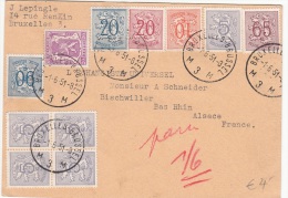 BELGIUM USED POSTAL CARD 01/06/1951 COB 841, 849, 850, 851, 856 & 858 BRUXELLES VERS BISCHWILLER FRANCE - Briefe U. Dokumente