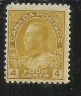 CANADA 1911 1922 KING George V  CENT 4 RE GIORGIO MH - Unused Stamps