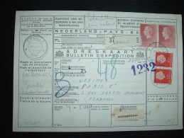 BULLETIN D'EXPEDITION TP 1G X2 + 45C X2 OBL. 5 V 1956 ZWOLLE + PARIS LA CHAPELLE INTER POSTAUX ARRIVEE 14 MAI 1956 - Tren