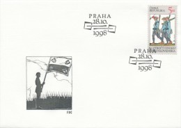 Czech Rep. / First Day Cover (1998/18 B) Praha: 80th Anniversary Of Czechoslovakia; Three Legionaries; Soldier With Flag - Prima Guerra Mondiale