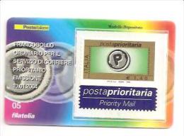 63460) Tessera Filatelica Francobollo Ordinario  Per Il  Sivizio Di Corriere Prioritario Emissione 10/01/2004 - Philatelic Cards