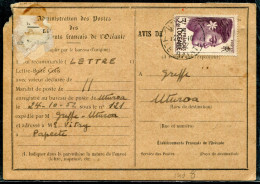 OCÉANIE - N° 193 / AVIS DE LR D'UTUROA LE 24/10/1952, POUR PAPEETE - B & RARE - Covers & Documents