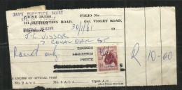 SUD SOUTH AFRICA AFRIQUE 30 I 1961 1954 FAUNA GNU ANIMAL 1 D BULLETIN RÉCEPTION - Covers & Documents