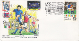 USA'94 SOCCER WORLD CUP, ITALY- NORWAY GAME, SPECIAL COVER, 1994, ROMANIA - 1994 – Estados Unidos
