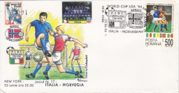 USA'94 SOCCER WORLD CUP, ITALY- NORWAY GAME, SPECIAL COVER, 1994, ROMANIA - 1994 – USA