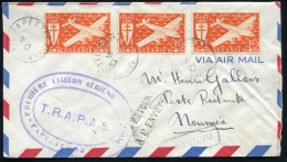 OCÉANIE - PA N° 7 (3) / LETTRE AVION DE PAPEETE LE 31/10/1947, POUR NOUMÉA, 1ére LIAISON TRAPAS - TB - Storia Postale