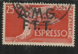 TRIESTE A 1947 1948 AMG-FTT OVERPRINTED ESPRESSI DEMOCRATICA LIRE 25 ESPRESSO USATO USED OBLITERE' - Exprespost