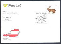 Austria Fauna Rabbit Hare Hase 2008 FDC ; Feldhase Lepus Timidus Cancellation: Lepus Europaeus Stamp - Rabbits