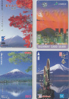 LOT De 4 Cartes Prépayées Japon - Volcan MONT FUJI - Mountain Vulcan Japan Prepaid Cards - Berg Karten - 159 - Lots - Collections