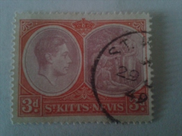 Fra583 Saint Kitts-Nevis 1938-43 Y6T 98A, 3 Pounds Rosso E Violetto Re Giorgio IV, King George IV, Medicinal Spring - St.Cristopher-Nevis & Anguilla (...-1980)