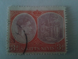 Fra584 Saint Kitts-Nevis 1938-43 Y6T 98A, 3 Pounds Rosso E Violetto Re Giorgio IV, King George IV, Medicinal Spring - San Cristóbal Y Nieves - Anguilla (...-1980)
