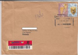STAMPS ON REGISTERED COVER, NICE FRANKING, PAN- PIPE, 2002, ARGENTINA - Storia Postale