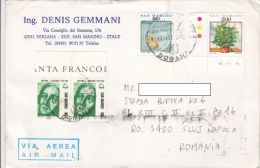 STAMPS ON COVER, NICE FRANKING, FLOWER, HAMSTER, PAITING, 1992, SAN MARINO - Covers & Documents